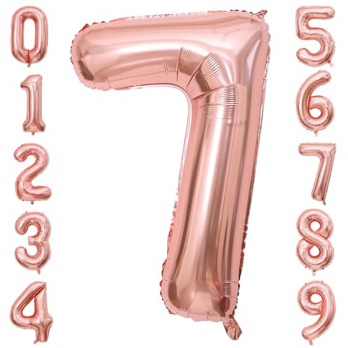 PatiCool Zahlen Luftballon 7 Rosegold, 100cm - 40 Zoll Luftballons Geburtstag, XXL Riesen Folienballon 7 Rosegold Geburtstagsdeko, Helium Ballons Zahlen für Kinder, Junge, Mädchen von PatiCool