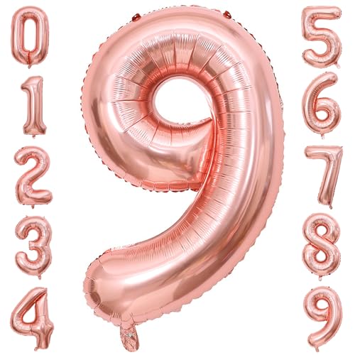 PatiCool Zahlen Luftballon 9 Rosegold, 100cm - 40 Zoll Luftballons Geburtstag, XXL Riesen Folienballon 9 Rosegold Geburtstagsdeko, Helium Ballons Zahlen für Kinder, Junge, Mädchen von PatiCool