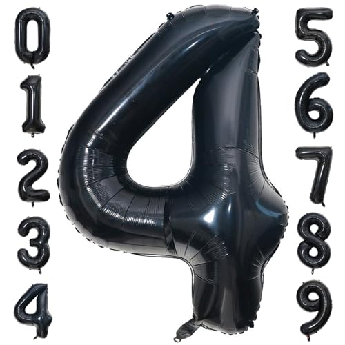 PatiCool Zahlen Luftballon 4 Schwarz, 100cm - 40 Zoll Luftballons Geburtstag, XXL Riesen Folienballon 4 Schwarz Geburtstagsdeko, Helium Ballons Zahlen 4 für Frau Mann Jahrestag Deko von PatiCool