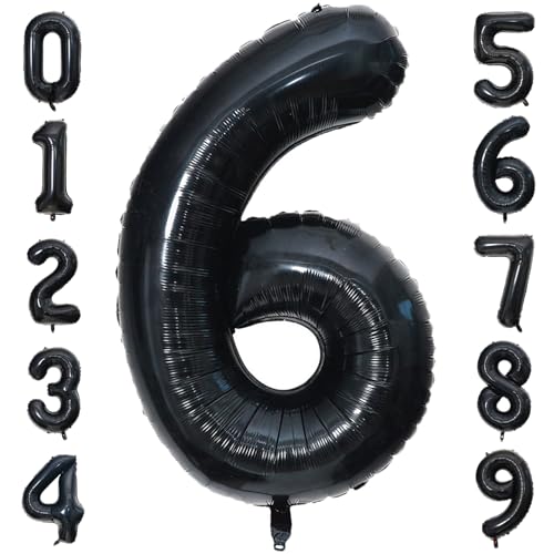 PatiCool Zahlen Luftballon 6 Schwarz, 100cm - 40 Zoll Luftballons Geburtstag, XXL Riesen Folienballon 6 Schwarz Geburtstagsdeko, Helium Ballons Zahlen 6 für Frau Mann Jahrestag Deko von PatiCool