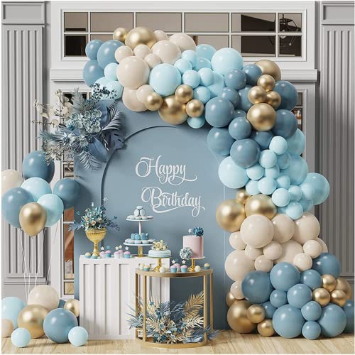 Blau Luftballons Girlande, 122 Stück Blau Gold Ballon Girlande mit Beige Weißer Sand Luftballons, Blau Luftballons Deko für Geburtstags, Baby Shower, Birthday Party Dekor, Geschlecht Offenbaren von Patimate