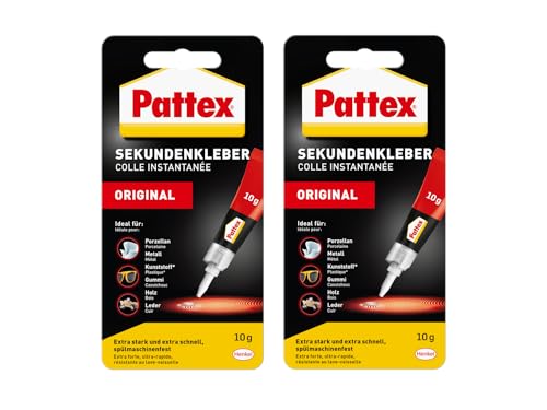 Pattex Sekundenkleber Flüssig, spülmaschinenfester Superkleber für viele Sofortreparaturen, schnelltrocknender farbloser Flüssigkleber, 2x10g von Pattex