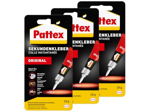 Pattex Sekundenkleber Flüssig, spülmaschinenfester Superkleber für viele Sofortreparaturen, schnelltrocknender farbloser Flüssigkleber, 3x10g von Pattex