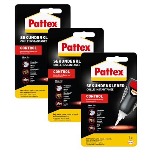 Pattex Sekundenkleber Matic, 3x3 g Flüssigkleber für extra schnelle, starke und flexible Sofortreparaturen im Haushalt, spülmaschinenresistent von Pattex