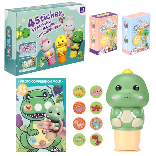 Aufkleberstempel,Reisespiele Sticker Set Mit Malbuch, 24 Seitiger Aktivitätenblock, insgesamt 500 Aufkleber, Kleine Geschenke für Kinder,Reisespielzeug für Kleinkinder ab 3-6 Jahren-Dinosaurierpaket von Pavlleen