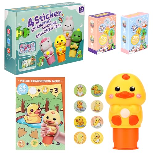 Aufkleberstempel,kleine gelbe Ente Reisespiele Sticker Set Mit Malbuch, 24 Seitiger Aktivitätenblock, insgesamt 500 Aufkleber, Kleine Geschenke für Kinder,Reisespielzeug für Kleinkinder ab 3-6 Jahren von Pavlleen