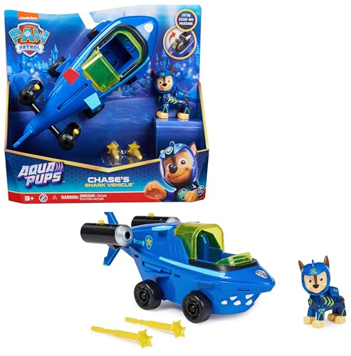 PAW Patrol, Aqua Pups - Basis Fahrzeug Spielzeugauto im Hai-Design mit Chase Welpenfigur, Spielzeug geeignet für Kinder ab 3 Jahren von PAW PATROL