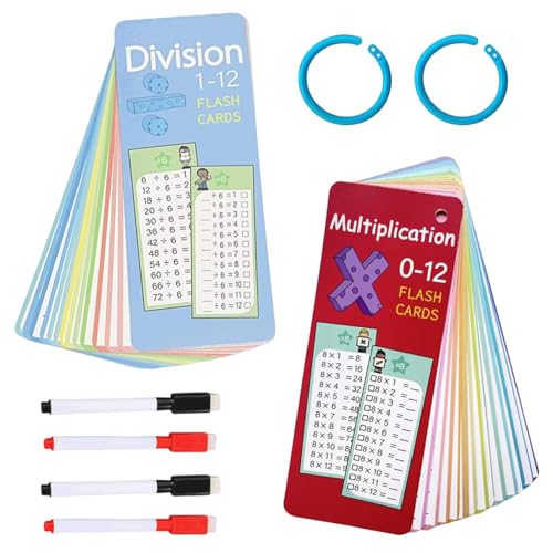 1x1 Lernkarten, Einmaleins Lernen, 30 Blatt Einmaleins und Division Lernkarten mit 4 Löschbaren Stiften und Ringe, Einmaleins Spiel, Abwischbar 1x1 Lernen Spiel für Schule und Zuhause von PceGan