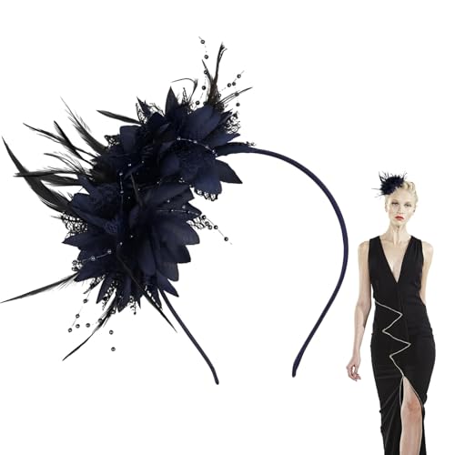 Fascinator Damen, Haarreifen, Fascinator Damen Schwarz Mit Perlen und Federn, Fascinator Kopfschmuck für Karneva Cocktail Hochzeit Tee-Party (Schwarz) von PceGan