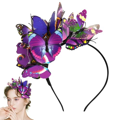 Schmetterling Haarreif, Haarreifen Damen, Exquisit Lila Lebensecht Schmetterling Haarreif Damen Haarreiffen Butterfly Clip Geeignet für Kostümpartys Karneval Teepartys Halloween Weihnachten (Lila) von PceGan