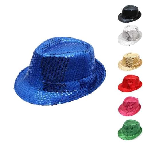 Pdakieyxnd Glitzer Hut Herren, Silvester Glitzer Hut Herren Pailletten Partyhut - Unisex Pailletten Glitzer Hut Breite Krempe Karneval Hutband Mottopartys Kostümzubehör von Pdakieyxnd