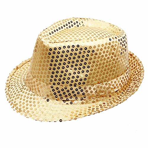 Pdakieyxnd Hut Gold, Silvester Pailletten Hut Herren Glitzer Partyhut - Unisex Pailletten Glitzer Hut Breite Krempe Karneval Hutband Mottopartys Kostümzubehör von Pdakieyxnd