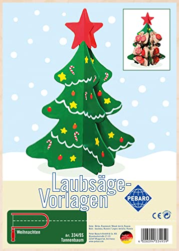 Pebaro 334/9S Laubsägevorlage Tannenbaum, 3mm Sperrholz DIN A 4, Motiv vorgedruckt, aussägen mit Laubsägebogen, basteln, anmalen, fertig, Laubsägen, Basteln mit Holz, Geschenkidee, Weihnachtsdeko von Pebaro