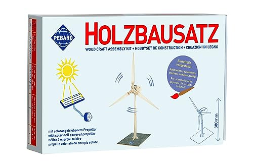 Pebaro 834/2 Solar Holzbausatz Windrad, 3D Puzzle, Modellbausatz, Basteln mit Holz, Holzpuzzle, Bastelset, vorgestanzte Holzplatte, ausbrechen, zusammenstecken, fertig, Geschenkidee von Pebaro