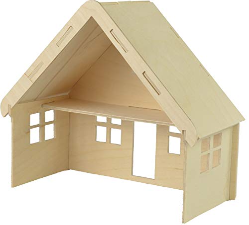 Pebaro 880/1 Holzbausatz Puppenhaus klein, 3D Puzzle, Modellbausatz, Basteln mit Holz, Holzpuzzle, Bastelset, vorgestanzte Holzplatte, inkl. Schmirgelpapier, ausbrechen, zusammenstecken, fertig, 20 x 10 x 18 cm von Pebaro