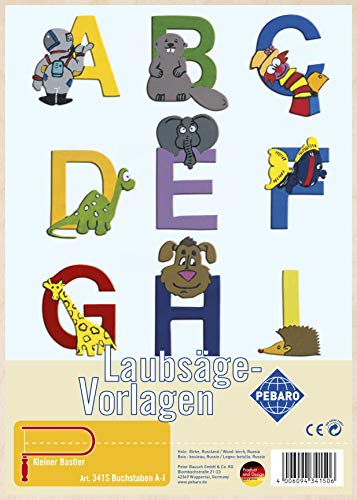 Pebaro 341S Laubsägevorlage Buchstaben A-I, 3mm Sperrholz DIN A 4, Motiv vorgedruckt, aussägen mit Laubsägebogen, basteln, anmalen, fertig, Laubsägen, Basteln mit Holz, Geschenkidee, Lernspielzeug von Pebaro