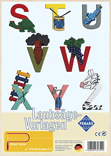 Pebaro 343S Laubsägevorlage Buchstaben S-Z, 3mm Sperrholz DIN A 4, Motiv vorgedruckt, aussägen mit Laubsägebogen, basteln, anmalen, fertig, Laubsägen, Basteln mit Holz, Geschenkidee, Lernspielzeug von Pebaro