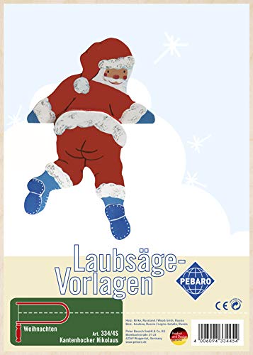 Pebaro 334/4S Laubsägevorlage Kantenhocker Nikolaus, 3mm Sperrholz DIN A 4, Motiv vorgedruckt, aussägen mit Laubsägebogen, basteln, anmalen, fertig, Basteln mit Holz, Geschenkidee, Weihnachtsdeko von Pebaro