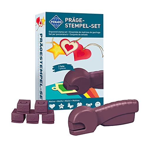 Pebaro PR1 Prägestempel-Set1 mit Prägezange und 6 Prägestempeln: Stern, Schleife, Smiley, Herz, Schmetterling, Kleeblatt , Bastelset, Basteln mit Papier und Karton, Geschenkidee für Kinder von Pebaro