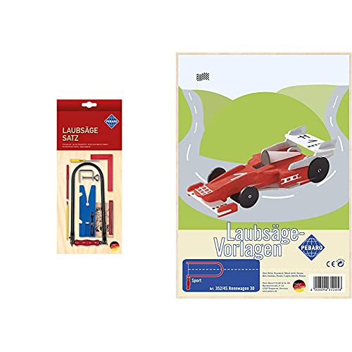 Pebaro Siva Toys_703P mit Vorlage, 16-teilig & 352/4S Laubsägevorlage aus Sperrholz Motiv Rennwagen 3D von Pebaro