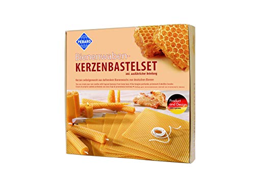 Pebaro WACHS-Set 1, Bienenwaben, Bienenwachs, Kerzen basteln, Bastelset inkl. Anleitung, 7 Wabenplatten 20 x 20, Docht, für Kinder und Erwachsene, Geschenkidee, Weihnachtsdeko von Pebaro