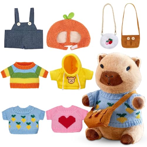 Capybara Plüschtier, Capybara Plüschtier 23cm mit 5 Kleidung & Hut & 2 Taschen, Wasserschwein Kuscheltier, Simulation Tier Capybara Puppen, Capybara-Stofftier, Geschenke für Kinder Mädchen Jungen Capybara Plüschtier, Capybara Plüschtier 23cm mit 5 Kleidung & Hut & 2 Taschen, Wasserschwein Kuscheltier, Simulation Tier Capybara Puppen, Capybara-Stofftier, Geschenke für Kinder Mädchen Jungen von Peelanmall