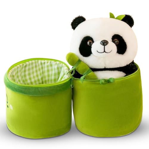 Peelanmall Panda Kuscheltier Stofftier Panda mit Sitzendem Bambus-Plüsch Kawaii 2 in 1 Süße Pandas Stofftier Wurfkissen für Kinder und Freundin von Peelanmall