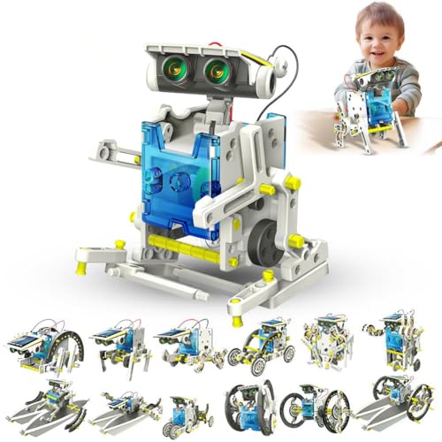 Solar Roboter Kit, Solar Roboter Geschenke, 12-in-1 DIY Bauspielzeug Angetrieben durch Solarenergie, Solar Roboter Kinder Spielzeug für 8-14 Jährige Jungs Konstruktionsspielzeug Spielzeug, Geburtstag von Peelanmall