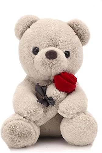 Teddy mit Rose Teddybär Plüsch-Bär Stofftier Spielzeug Dekozimmer Kissen für Weihnachten 23 cm Teddybären Rose Stofftier Spielzeug Dekozimmer Kissen für Mama Kinder Mädchen Geburtstag Valentinstag von Peelanmall