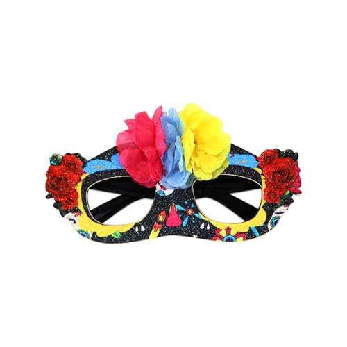 Mexikanischer Tag der Toten Motto-Party-Dekoration Brille Festival Karneval Dress Up Simulation Blume halbes Gesicht Augenklappe Schwarz (C, 16.3x8cm) von PeiHome