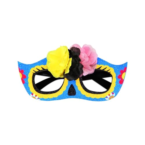 Mexikanischer Tag der Toten Motto-Party-Dekoration Brille Festival Karneval Dress Up Simulation Blume halbes Gesicht Augenklappe Schwarz (E, 16.3x8cm) von PeiHome