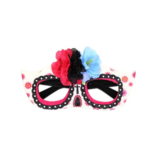 Mexikanischer Tag der Toten Motto-Party-Dekoration Brille Festival Karneval Dress Up Simulation Blume halbes Gesicht Augenklappe Schwarz (F, 16.3x8cm) von PeiHome