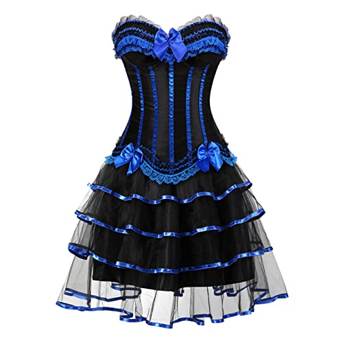 Pelziges Kostüm Cosplay Cosplay Mittelalter Damen Länge Vintage Gothic (Blue, L) von PeiHome