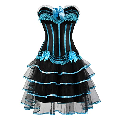 Pelziges Kostüm Cosplay Cosplay Mittelalter Damen Länge Vintage Gothic (Light Blue, L) von PeiHome