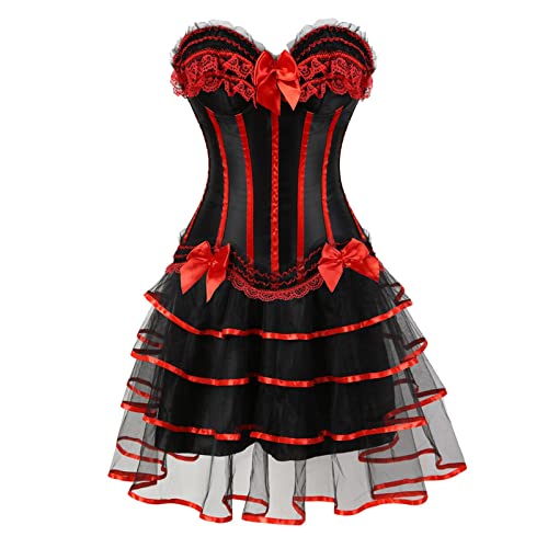 Pelziges Kostüm Cosplay Cosplay Mittelalter Damen Länge Vintage Gothic (Red, L) von PeiHome