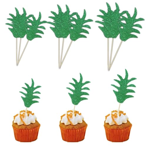 Ananas Blätter Cupcake Topper Tortendeko,12 Stück Tortendeko Geburtstag,Dschungel Kuchendeko Tropische Cake Topper Geburtstag muffin deko für Geburtstag Hochzeit Hawaiianische Party von Pejlnd