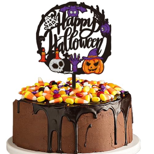 Halloween Happy Birthday Tortendeko,1 Stück Halloween Kuchen Deko Glitzer Schwarz Orange Halloween Dekoration Fledermaus Kürbis Kuchen Deko für Halloween Themed Geburtstag Deko von Pejlnd