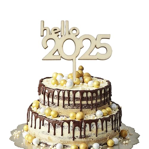 Silvester Deko 2025 Tortendeko Silvester Cake Topper - Gold Hello 2025 Neujahr Cake Topper Frohes Neues Jahr Cake Topper Muffin Kuchen Deko für Silvesterparty Neujahr Deko 2025,1 Stück von Pejlnd