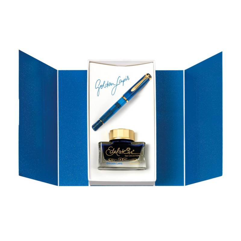 Pelikan Füllfederhalter Classic M200 Golden Lapis M mit Edelstein Ink Golden Lapis im Set - Special Edition von Pelikan