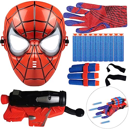 Pellinch Spidey Launcher Handschuh,Spider Cosplay Superhelden Maske Handgelenk Spielzeug Set,Lustiges Lernspielzeug Handschuh Glove Maskerade Geburtstage Deko für Jungen Kinder Geschenk von Pellinch