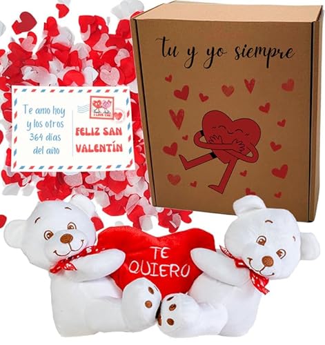 Geschenke zum Valentinstag | Geschenk zum Valentinstag für Damen und Herren | Box mit Teddybär Herz und Liebesbrief | originelles und romantisches Detail | originelle Geschenke für verliebte Paare von Peluchilandia