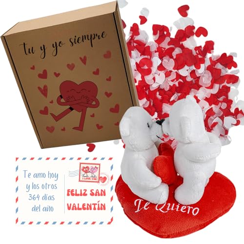 Valentinstagsgeschenke | Geschenk zum Valentinstag für Damen und Herren | Box mit Teddybär Herz und Liebesbrief | originelles und romantisches Detail | originelle Geschenke für verliebte Paare (weiß) von Peluchilandia