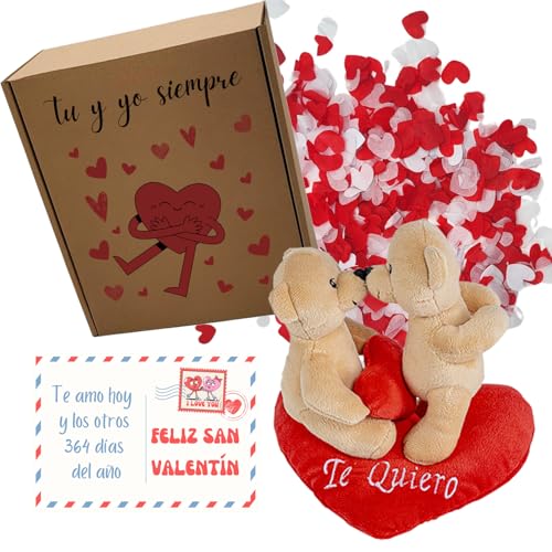 Valentinstagsgeschenke | Geschenk zum Valentinstag für Mann und Frau | Box mit Teddybär Herz und Liebesbrief | originelles und romantisches Detail | originelle Geschenke für verliebte Paare von Peluchilandia