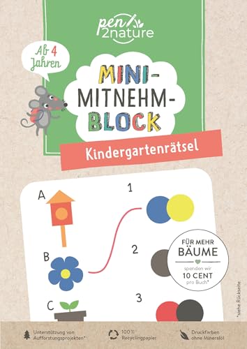 Mini-Mitnehm-Block Kindergartenrätsel: Rätsel-Mix und spielerischer Lernspaß im handlichen Mini-Format | perfekte Kinderbeschäftigung für unterwegs | Ab 4 Jahren von Pen2nature