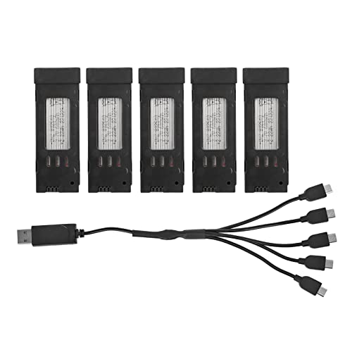 PenRux Drohnen-Akku-Set, 3,7 V 1200 MAh Lithium-Akku, Tragbarer Drohnen-Akku mit 5-in-1-Ladekabel für E58 L800 JY019 RC Quadcopter Ersatzteil von PenRux