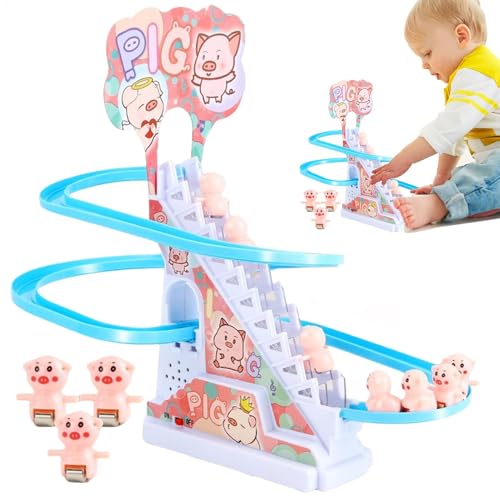 Elektrische Schweinchen Treppensteigen Spielzeug, Schweinchen Achterbahn Spielzeug, Klettertreppe Spielzeug mit Rutsche, Schweinchen Rutsche Spielset Geschenk für Kleinkinder und Kinder von Penlimly