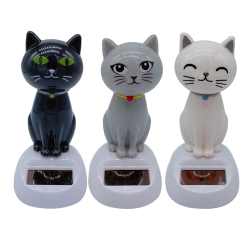 Solar Wackelfigur Katze, 3 Stück Solarbetriebene Wackelkatze, Niedliches Solar Tanzende Katzen Wackelfigur Spielzeug für Auto Armaturenbrett Zuhause Büro Schreibtisch Dekoration, Geschenk für Fahrer von Penlimly