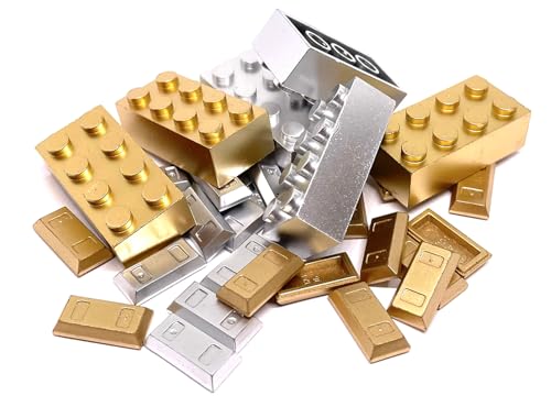 Penny Bricks Klemmbausteine Brick Chrome-Pack Golden Bausteine 2x4 | Kompatibel | Goldene und Silberne Steine (Gold, 20 Stück: 1x2 Barren) von Penny Bricks