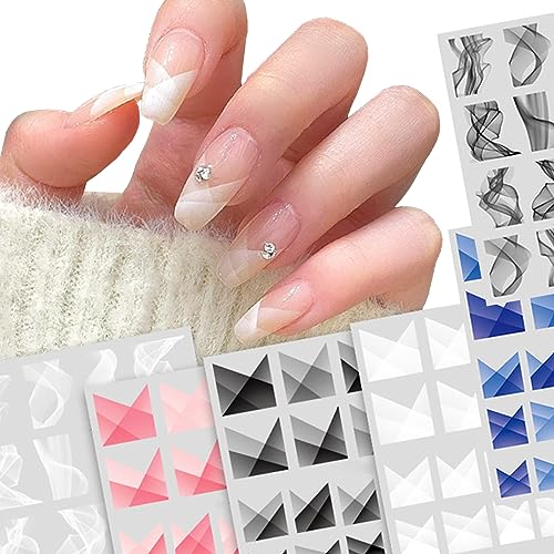 Penubuy 6 Blatt Französische Nagelsticker Maniküre Dekorationen，Selbstklebend Nagelaufkleber，Dekoration Nageldesign Zubehör，Nail Art Sticker Aufkleber für Frauen/Mädchen von Penubuy