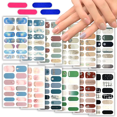 Penubuy Glitzer Schneeflocke Nagelsticker, 12 Blätter Selbstklebende Nagelaufkleber mit 2 Nagelfeilen, Selbstklebend Nagelkunst Sticker, Nagellack Aufkleber, Nail Art Aufkleber Schöne von Penubuy